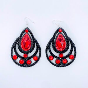 Midnight Flame – Black & Red Rhinestone Earrings