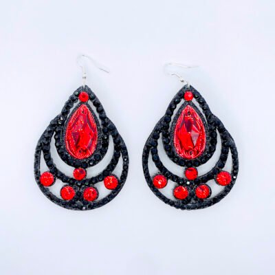 Midnight Flame – Black & Red Rhinestone Earrings