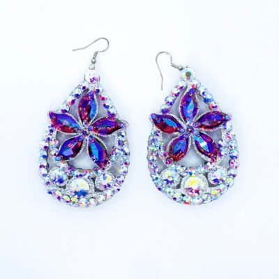 Star Flower Rhinestones Purple Earrings