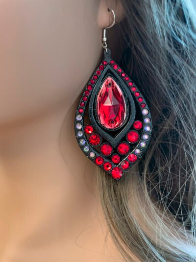 Red Flame – 3D Printed Rhinestone Earrings - Image 2