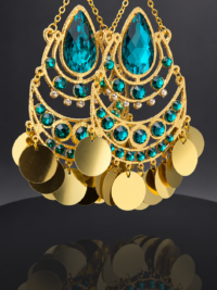 Teal and Gold Chandelier Earrings 2