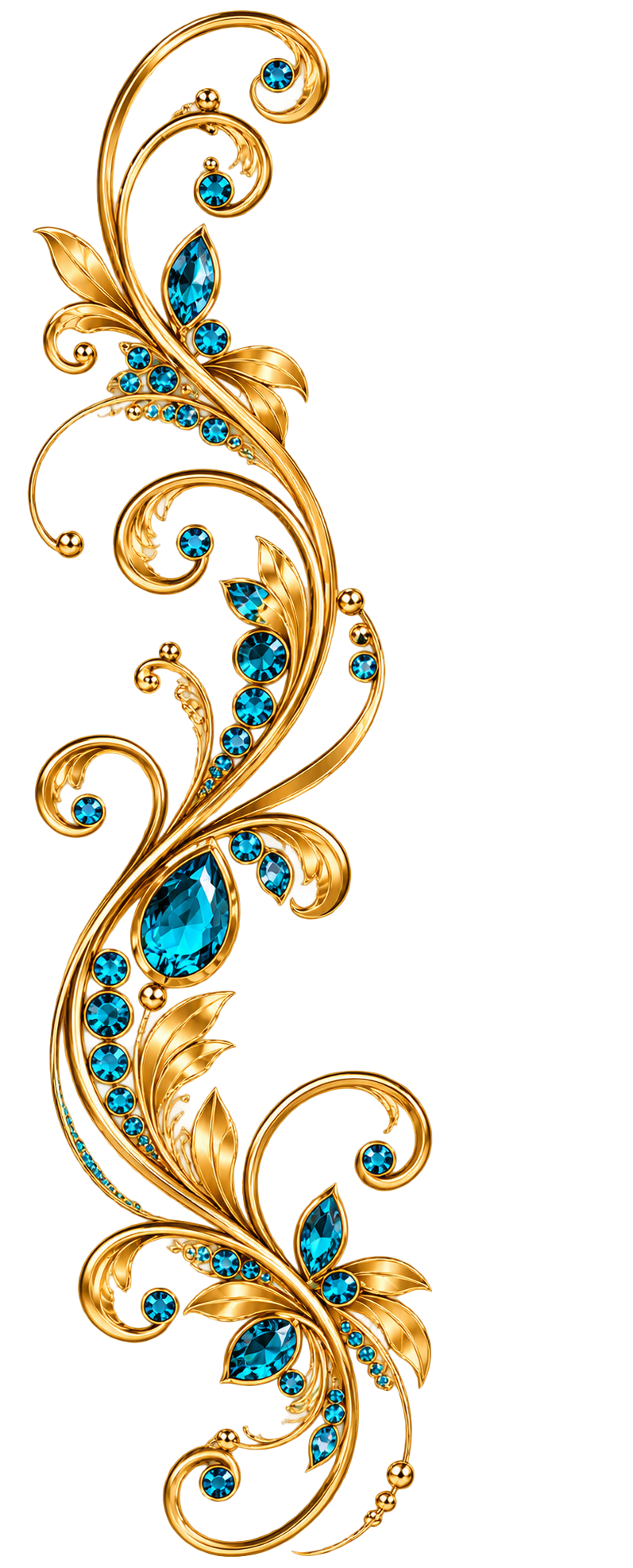 Gold and Blue Jeweled Filigree Flourish