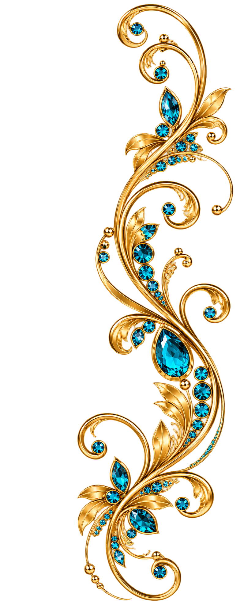 Gold and Blue Jeweled Filigree Flourish Right